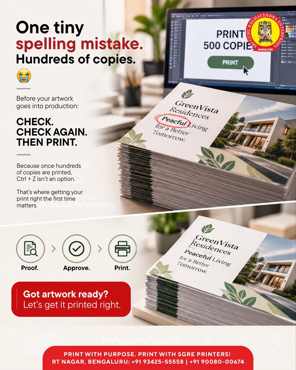 SriGururag98560's tweet photo. One small mistake can turn into hundreds of unwanted copies. 😭
Before you hit print, make sure your artwork is checked, approved and ready to go. And when it is, SGRE is ready to bring it to print.
#PrintingServices #CommercialPrinting #BusinessPrinting #PrintSolutions #SGRE https://t.co/wPtlTmtgah
