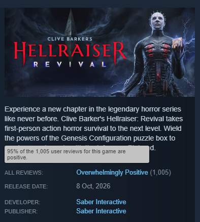 GermanStrands's tweet photo. Hellraiser: Revival’s Steam reviews are overwhelmingly positive and the game has a 4.85/5 rating on the PlayStation Store.

Looks like players really love this one! https://t.co/0NG34AkEta