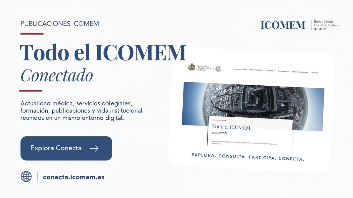 Icomem_Oficial's tweet photo. Ya está disponible el nuevo espacio informativo de ICOMEM con noticias, ciencia, formación, sociedades científicas y agenda profesional en actualización continua 

👉 Consulta las novedades: https://t.co/qAMPofvHjh https://t.co/uuoVJGsbop