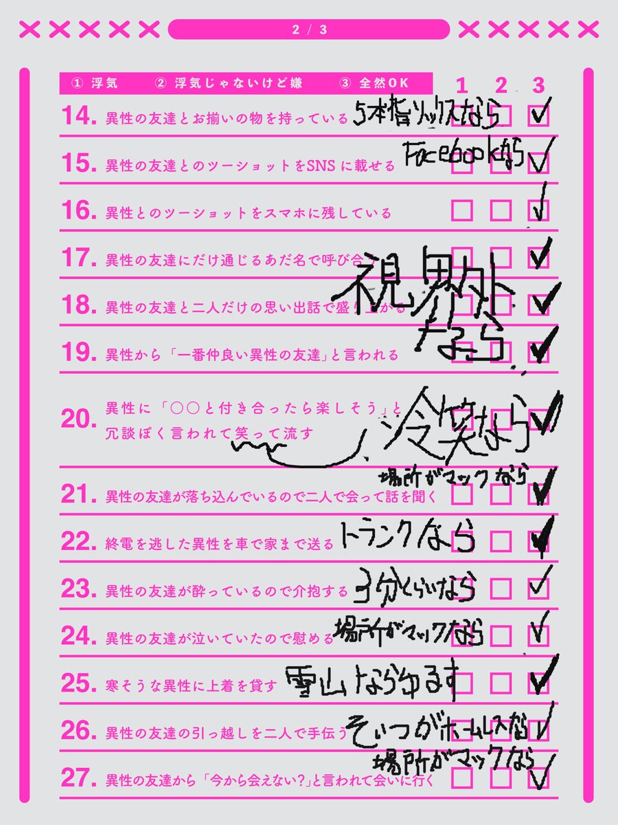 Rio0422__24's tweet photo. RT @osusi0303: 【これって浮気？判定シート】やらせてもらいました！！！

結論：全部OK（注釈あり） https://t.co/uT8OdNxzwJ
