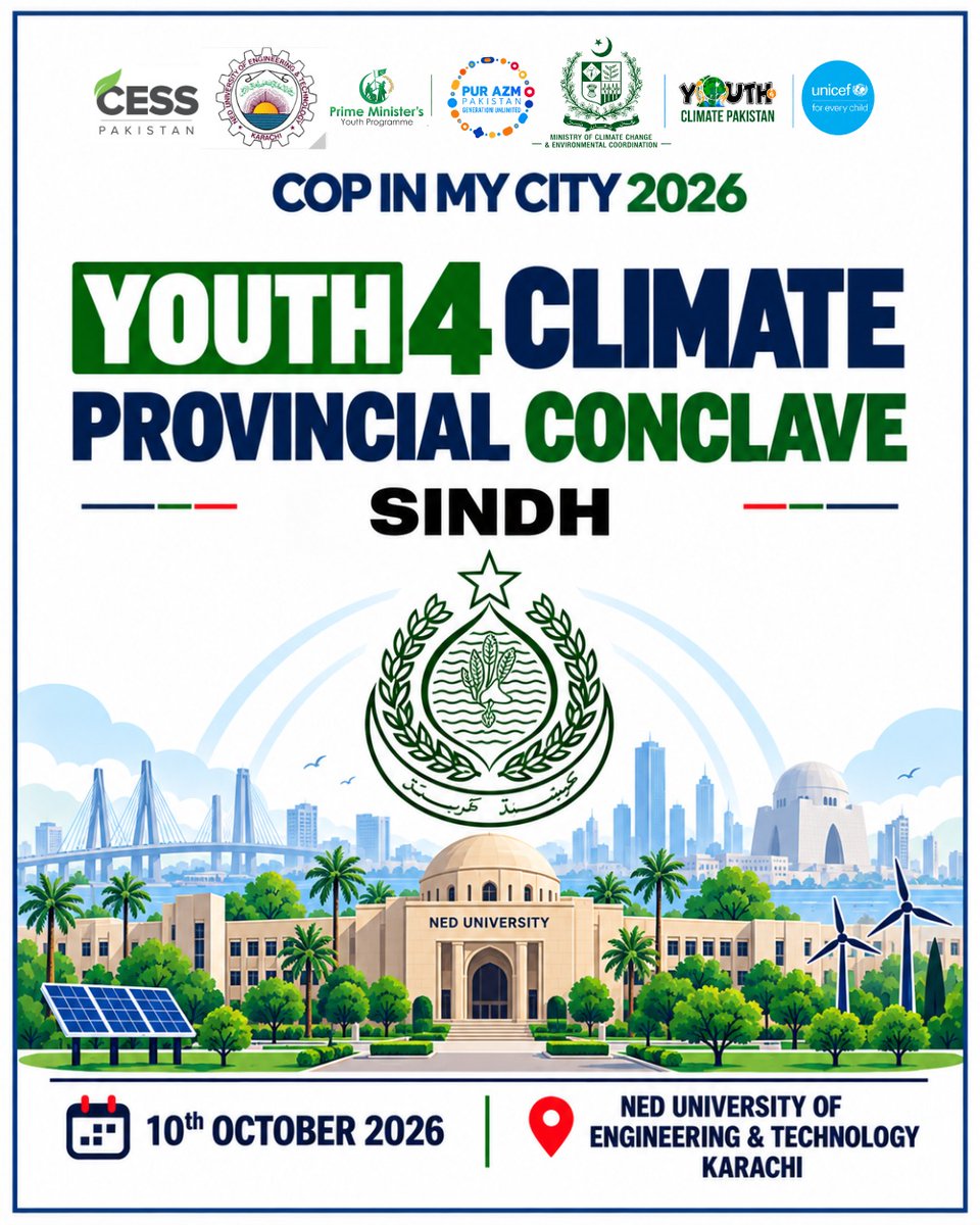 Y4C_Pk's tweet photo. Its Happening! The COP in My City 2026 Sindh Conclave on the 10th of October 2026.
#youth4climate #climatechange #COPinMyCity2026 https://t.co/scylLyo1fU