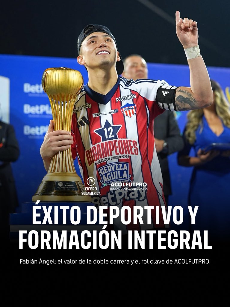 FIFProAmerica's tweet photo. Éxito deportivo y formación académica: el ejemplo de Fabián Ángel. 
El mediocampista de @JuniorClubSA destaca el apoyo de @ACOLFUTPRO para graduarse de la Licenciatura en Educación Física y convoca a los jóvenes futbolistas a respaldar a su gremio.

https://t.co/b3awakT5sc

@FIFPRO • @CONMEBOL • @Fabian_angel16