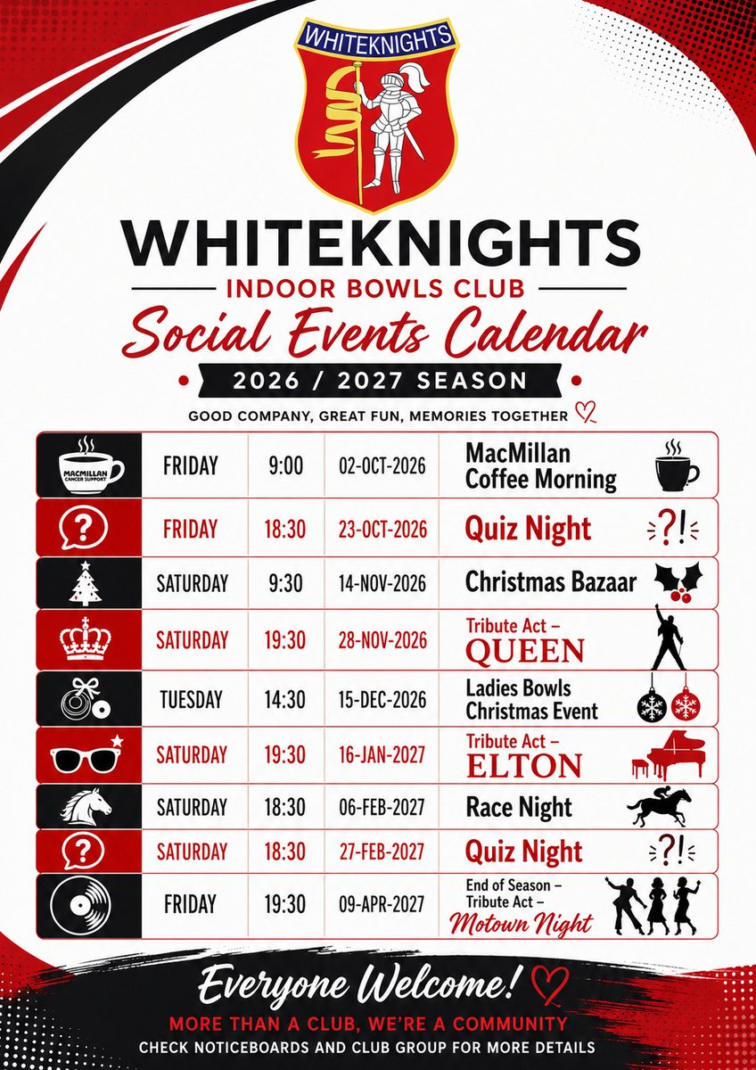 WhiteknightsIBC's tweet photo. #reading #readingcommunity #earley #lowerearley #SocialClub #SocialEvents #bowls #Barprices #cafe #food #drinks #drinklocal #quiz #macmillancancersupport#MacmillanSupport#christmasbazaar#queenmusic #QueenTribute #eltonjohn#eltontribute
#RaceNight #motown #motownmusic https://t.co/Kzo7SnJBUi