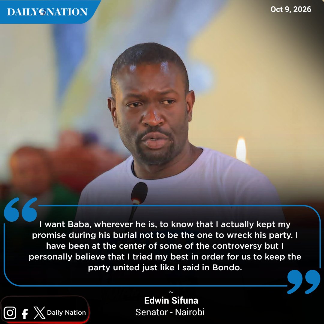 NationAfrica's tweet photo. Sifuna: I want Baba, wherever he is, to know that I actually kept my promise during his burial not to be the one to wreck his party. I have been at the center of some of the controversy but I personally believe that I tried my best in order for us to keep the party united just like I said in Bondo.