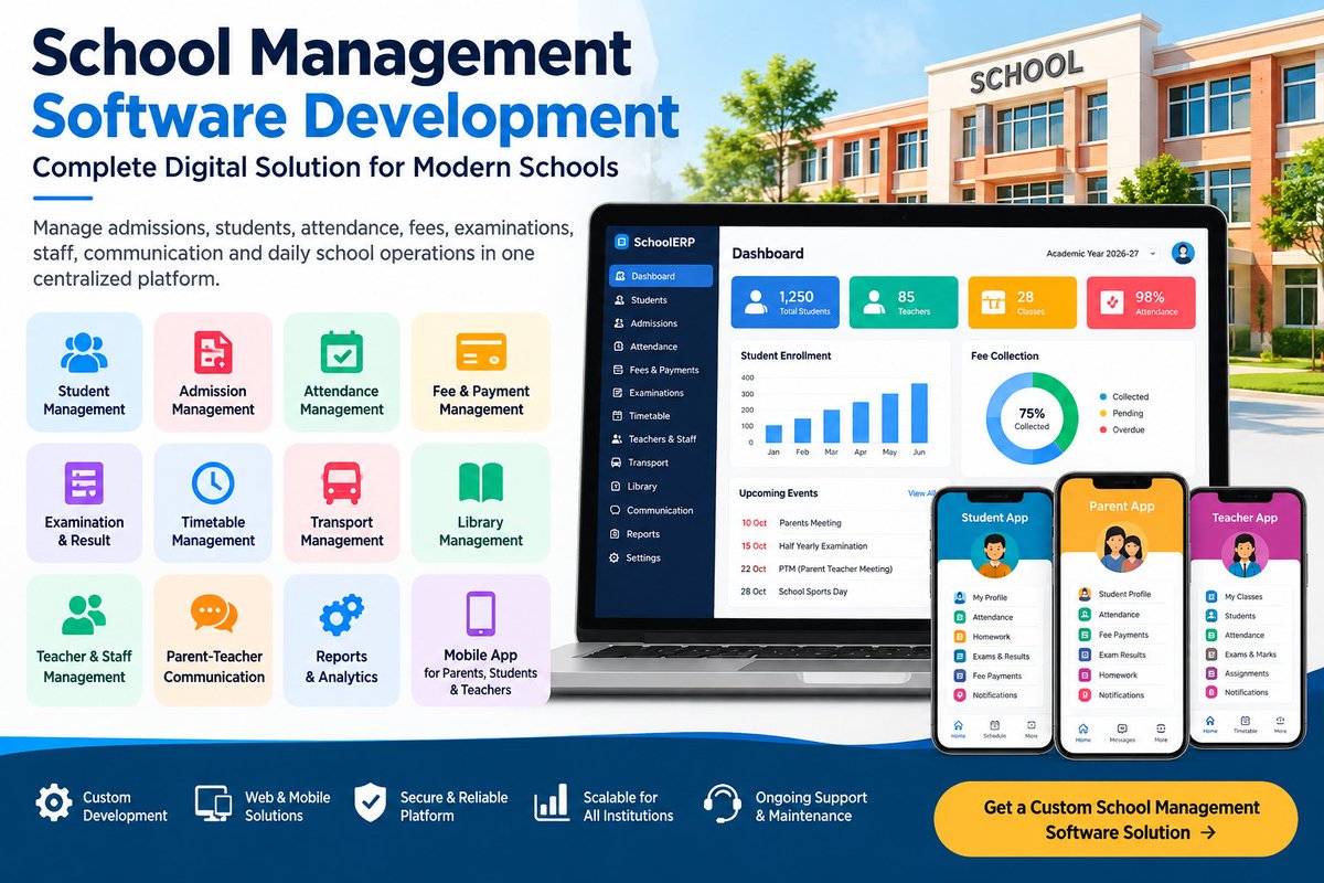 MVisionSolution's tweet photo. School Management Software Development for Modern Schools
#SchoolManagementSoftware #SchoolERP #SchoolSoftware #SchoolManagementSystem #SoftwareDevelopment #CustomSoftwareDevelopment #EducationTechnology #SchoolERPDevelopment #MobileAppDevelopment https://t.co/7u0y4yZiqa