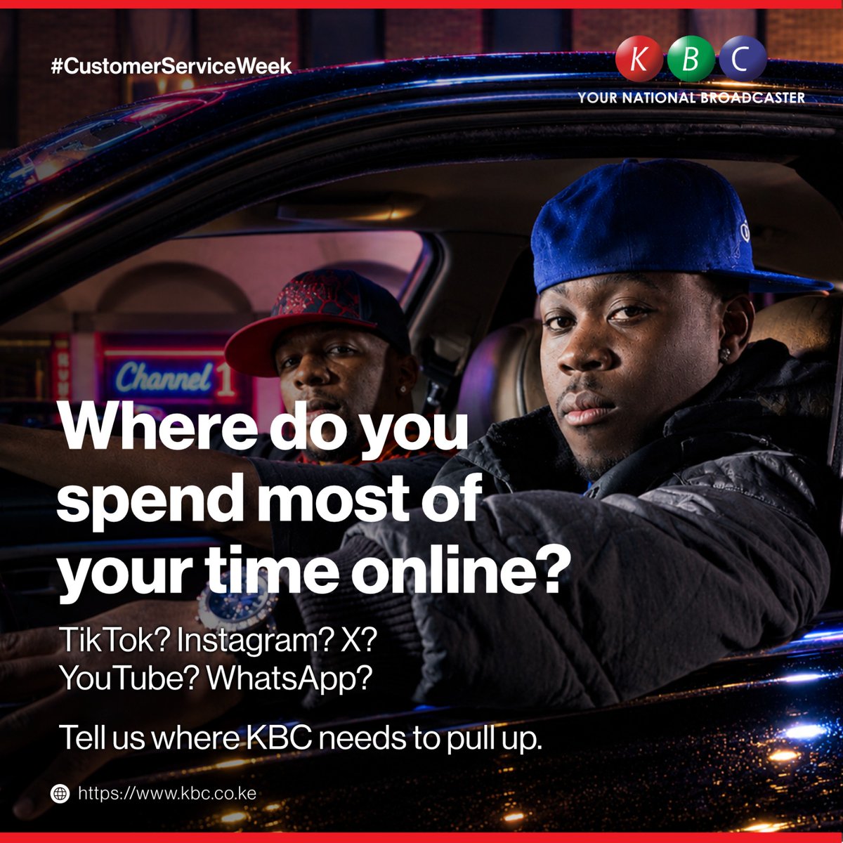 KBCChannel1's tweet photo. WHERE SHOULD WE FIND YOU? 
Okay, let's settle this.
Where do you spend most of your time online?
TikTok?
Instagram?
YouTube?
WhatsApp?
X?
Tell us where KBC needs to pull up.
#CustomerServiceWeek https://t.co/U21uVlyz8u