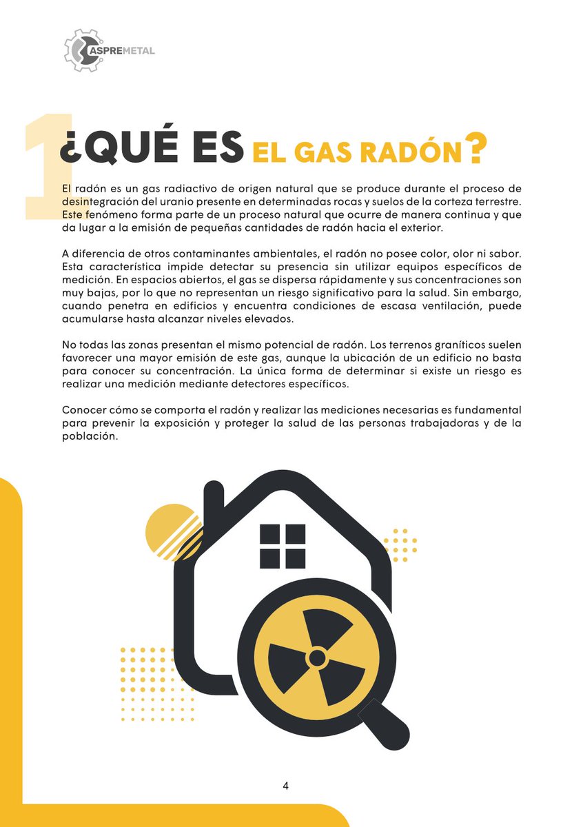 ASPREMETAL's tweet photo. EL RADÓN: UN RIESGO INVISIBLE

El radón es un gas de origen natural que puede acumularse en espacios cerrados y suponer un riesgo para la salud. 

➡️ Descarga aquí la guía informativa: https://t.co/7subL6B3cN https://t.co/0MxqtuPY3a