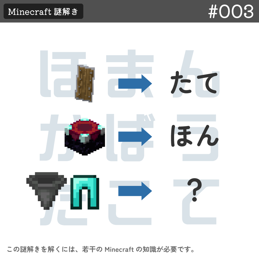pltarou's tweet photo. Minecraft謎解きを作りました。
ぜひ解いてみてください。

▼こたえはこちら
https://t.co/jJjzybYk3s

#謎解き #Minecraft謎 https://t.co/Ry3FsXlkWY