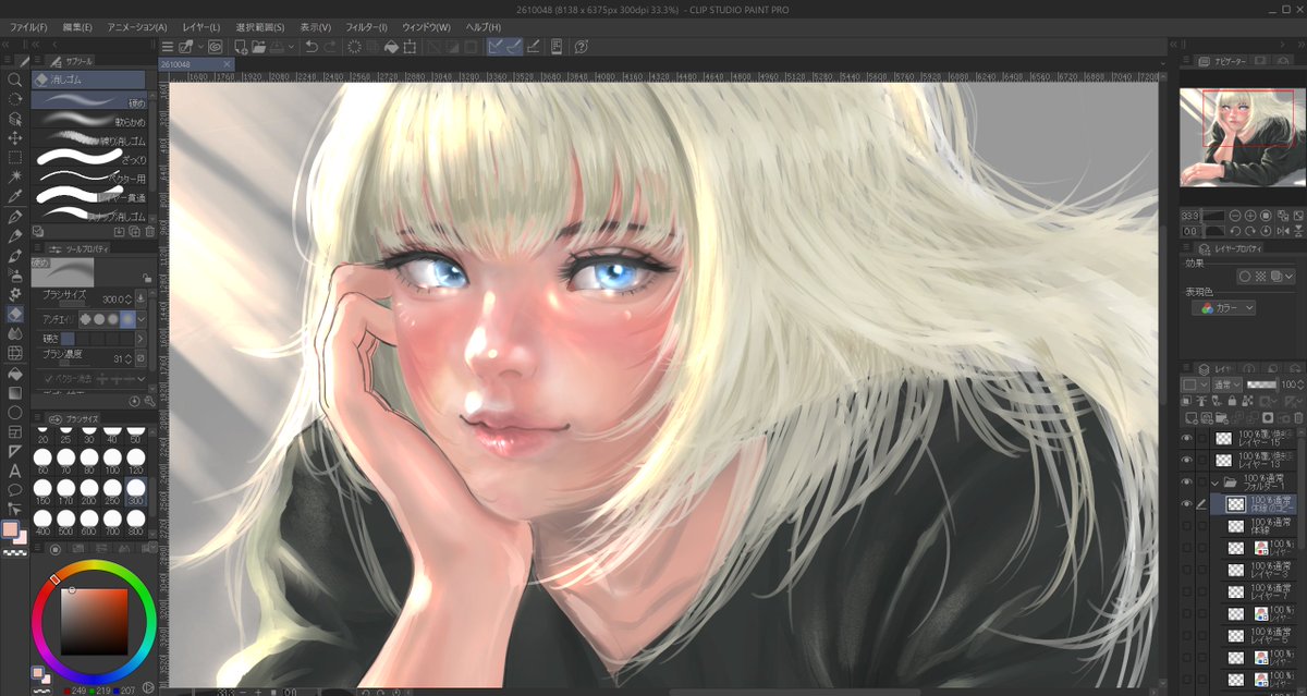 Re_obj's tweet photo. 結構進んだ。明日は髪の毛をもう少し描き込んでいきたい。 https://t.co/DW2izEZmIT
