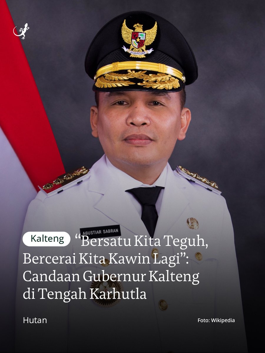 MongabayID's tweet photo. Gubernur Kalimantan Tengah Agustiar Sabran menuai sorotan publik setelah video pernyataannya soal kebakaran hutan dan lahan (karhutla) beredar luas di media sosial. Dalam video itu, ia menyebut hampir 97 persen karhutla dipicu ulah manusia. https://t.co/bHfD6Uysm6