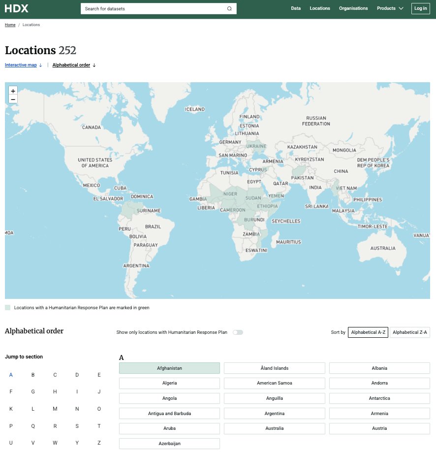 humdata's tweet photo. HDX includes data about all countries in the world.

Search under Locations for a map or list view. Locations in green indicate where there is a humanitarian response plan.

Find and download the data here: https://t.co/nziO2KDwMP https://t.co/MDVkcG2faL