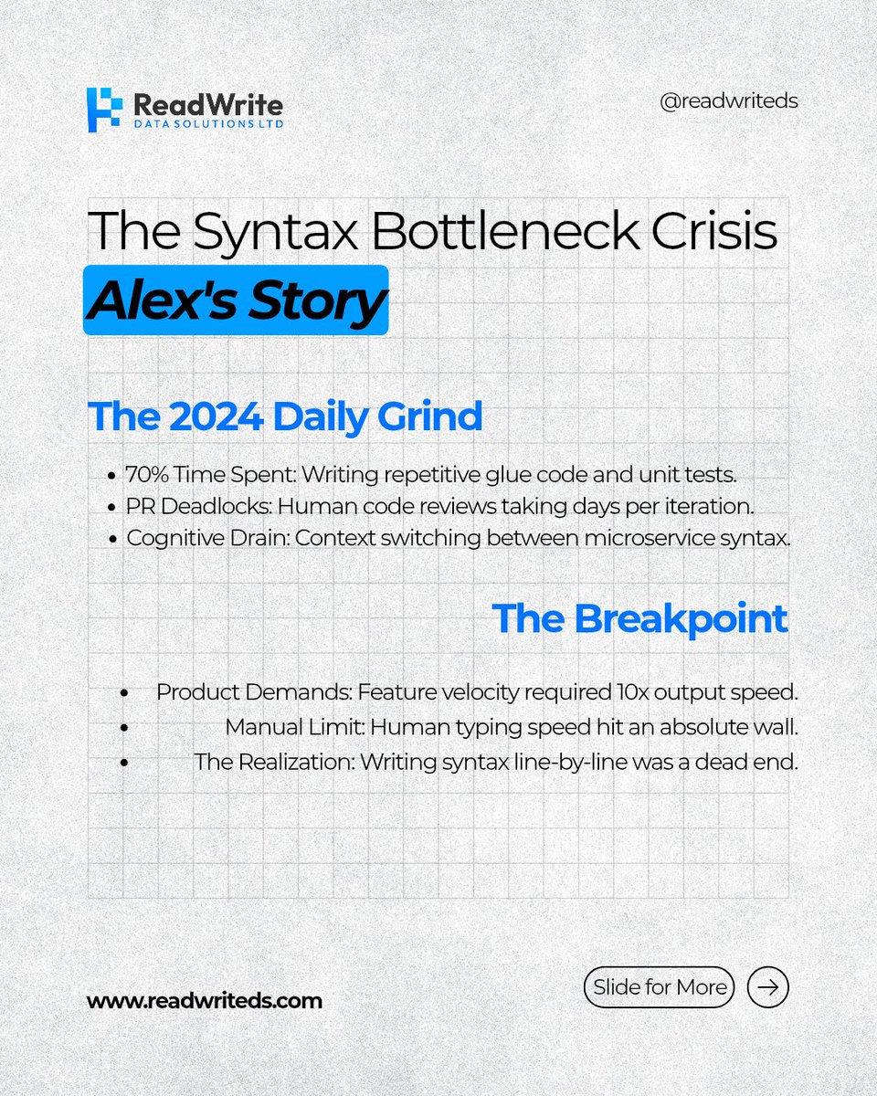 ReadWriteDS's tweet photo. Will AI take your dev job?

No, but a developer who knows how to orchestrate AI agents might outpace you.

The future of software engineering is shifting from writing every line of code to managing multi-agent workflows, guiding AI agents, and validating their outputs. https://t.co/hy2AzHaGtD