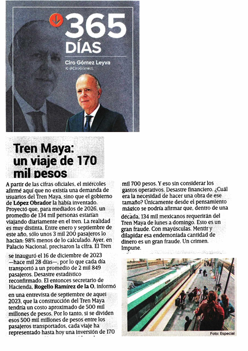 FelipeLeonLopez's tweet photo. Tren Maya, un viaje de 170 mil pesos @CiroGomezL https://t.co/CsuM3IIYvA