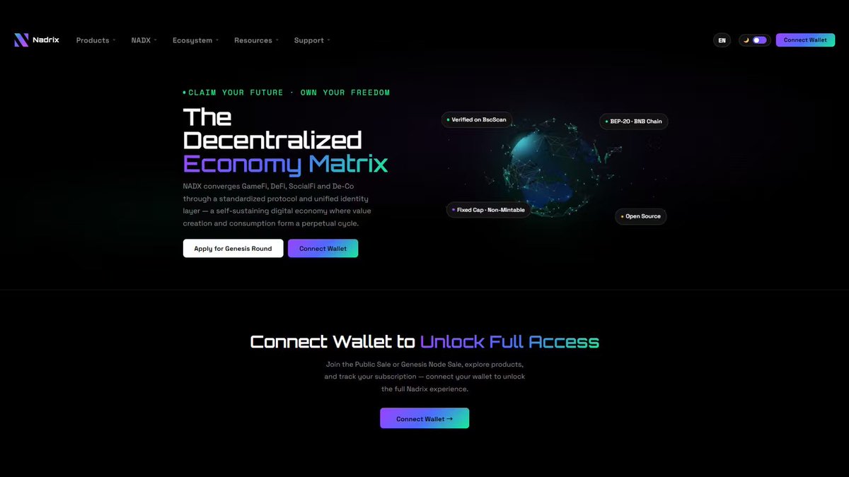 nadrix_io's tweet photo. NADX Subscription Is Now Live.

We’re building Nadrix around a simple idea:

A Web3 ecosystem should be powered by real applications.

Wallet. Private messaging. Gaming. Payments.

NADX is designed to connect these experiences within one ecosystem.

Both the Genesis Round and Public Subscription are now open, with different eligibility and vesting terms.

Explore the ecosystem. Review the tokenomics. Understand the terms.

Learn more at https://t.co/ubHSWgtrSC

#Nadrix #NADX #Web3