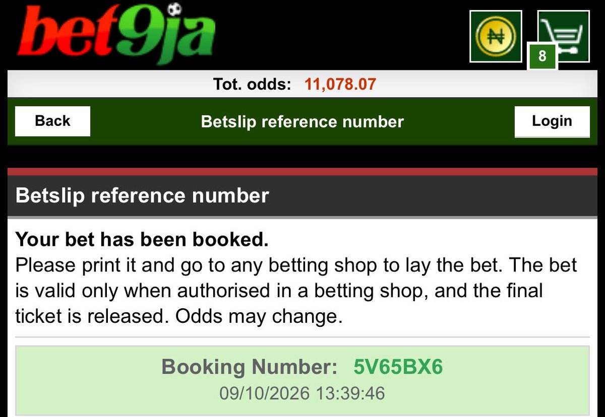 deenayaah's tweet photo. 5V65BX6 - 8/8
5V52XPD - 4/4

5V52ZBJ - 7/7
5V52ZXQ - 4/4

#bet9jacode https://t.co/fYvEyZm0bd