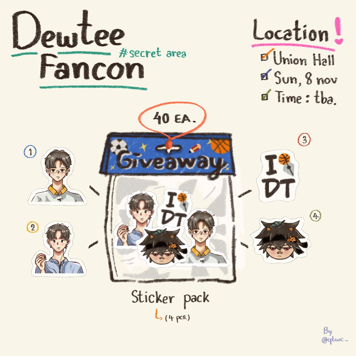 qtwc_'s tweet photo. ꙳ ˚🦊ꔛ giveaway  ꔛ🐰˚ ⋆

𓂃꙳ ˚୨  #DewTeeFancon ୧⋆｡˚ ⋆

⋆𐙚 Sticker dicut 100% ₊˚⊹♡
⤷  40 ea
 
date : 8 nov 2026
location : union hall, union mall
time : tba.

✿ #dewtee #ดิวธี https://t.co/D4Ww7vETIR