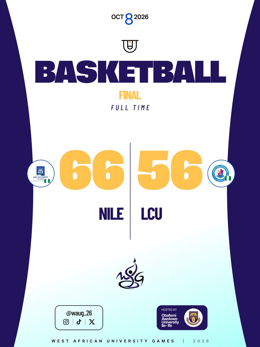 waug_26's tweet photo. Nile University @NileUni are going home with Gold for being the winner of the Basketball Final game🏆❤️at the ongoing 15th WAUG Games, OAU, Ile-Ife. 

Lead City University @LeadcityIB are going home with silver🏆🏀.

#OAUWAUG2026 https://t.co/UUFPw0PT6M