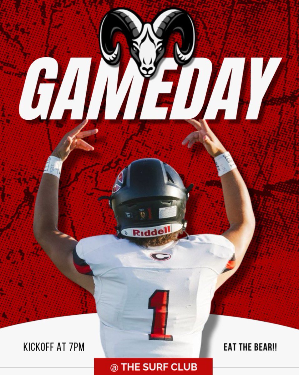 CHSRamFootball's tweet photo. 🚨 GAMEDAY, CHESHIRE! 🚨

Cheshire heads to the Surf Club! For a battle vs Daniel Hand 

Kickoff 7PM

 WEAR YOUR SHIRTS! #MC54 

#ETB #cthsfb https://t.co/SszqUsVw5d