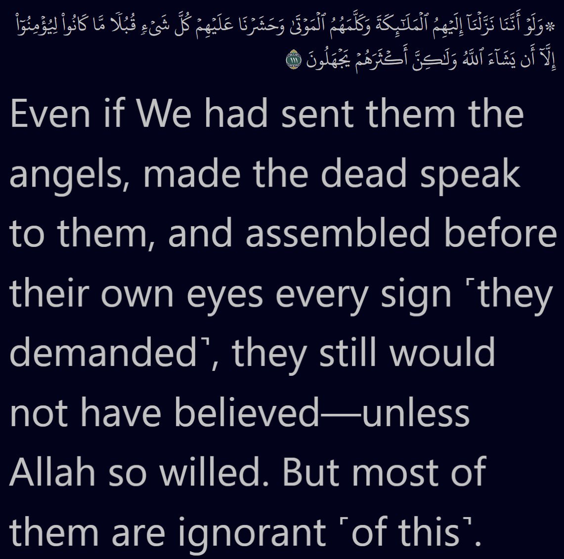 AnswerByQuran's tweet photo. @Secured_Byte @Kryptotajeer It was not for any messenger to bring a sign without Allah's permission. 13:38 Nothing keeps Us from sending the ˹demanded˺ signs except that they had ˹already˺ been denied by earlier peoples. 17:59 Alas for these servants! No prophet came to guide them but that they mocked him. https://t.co/4KF3QXGSCh
