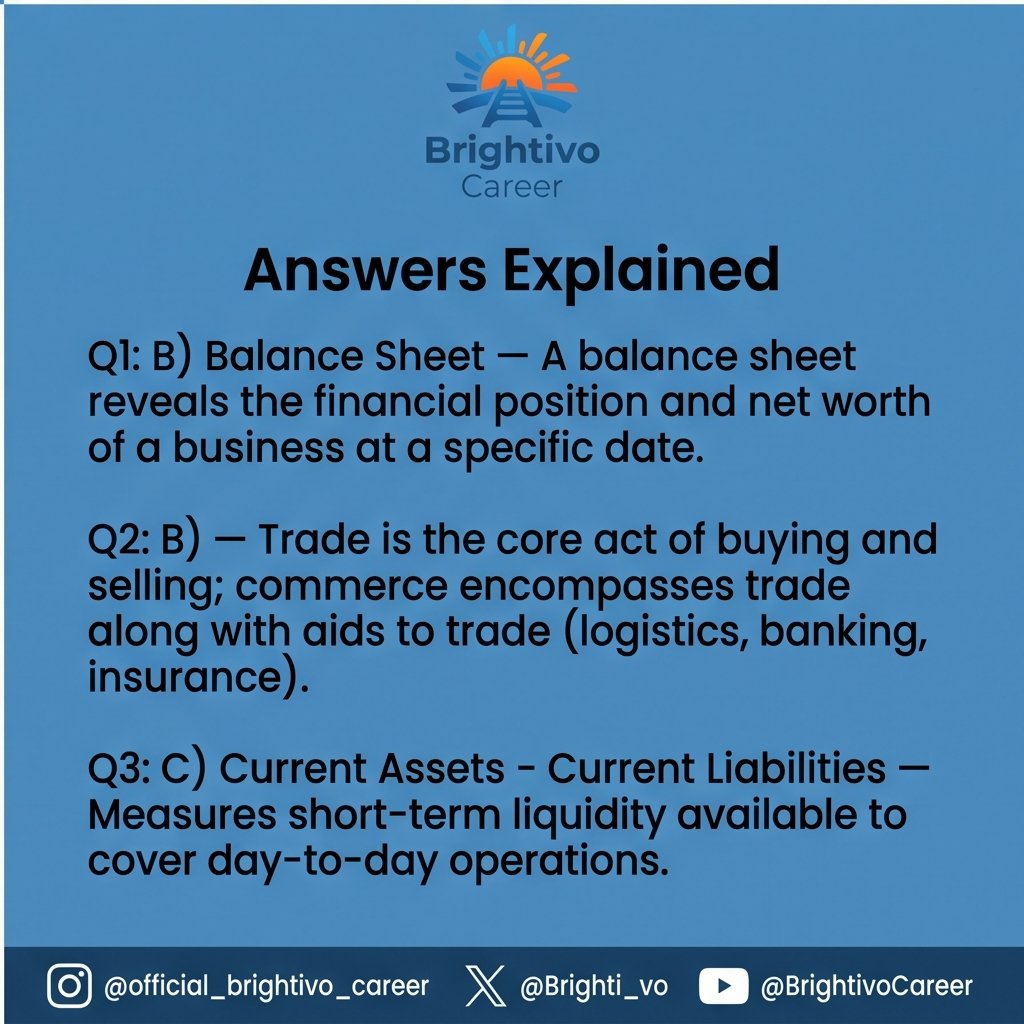 Brighti_vo's tweet photo. Mastering key business concepts is essential for growth.
Take this quick Knowledge Check on Balance Sheets, Trade vs. Commerce, and Working Capital. Review the slides to test yourself!
#Finance #BusinessKnowledge #ProfessionalDevelopment https://t.co/7MwwaUkI56
