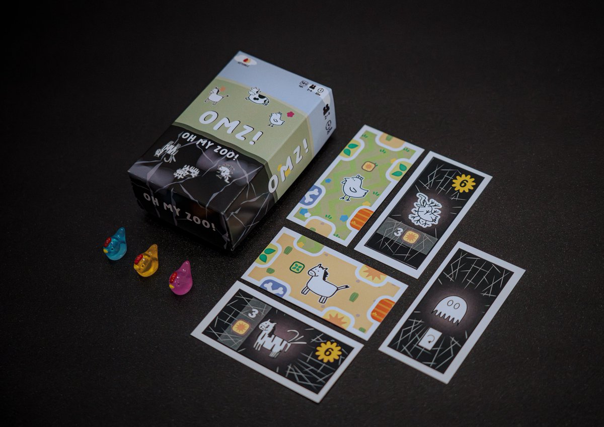 justwalk_BGG's tweet photo. 始めまして！
韓国で「OMZ!」というボードゲームを作っています。

かわいい動物たちを並べて動物園を作るゲームですが、ひっくり返すと少し怖い姿になります···!

ケヨネズの初作品、初参加！ 気にかけていただけると嬉しいです ☺️

価格：2,000円
予約ページ→［ https://t.co/ozE555otbp ］

#ゲームマーケット2026秋