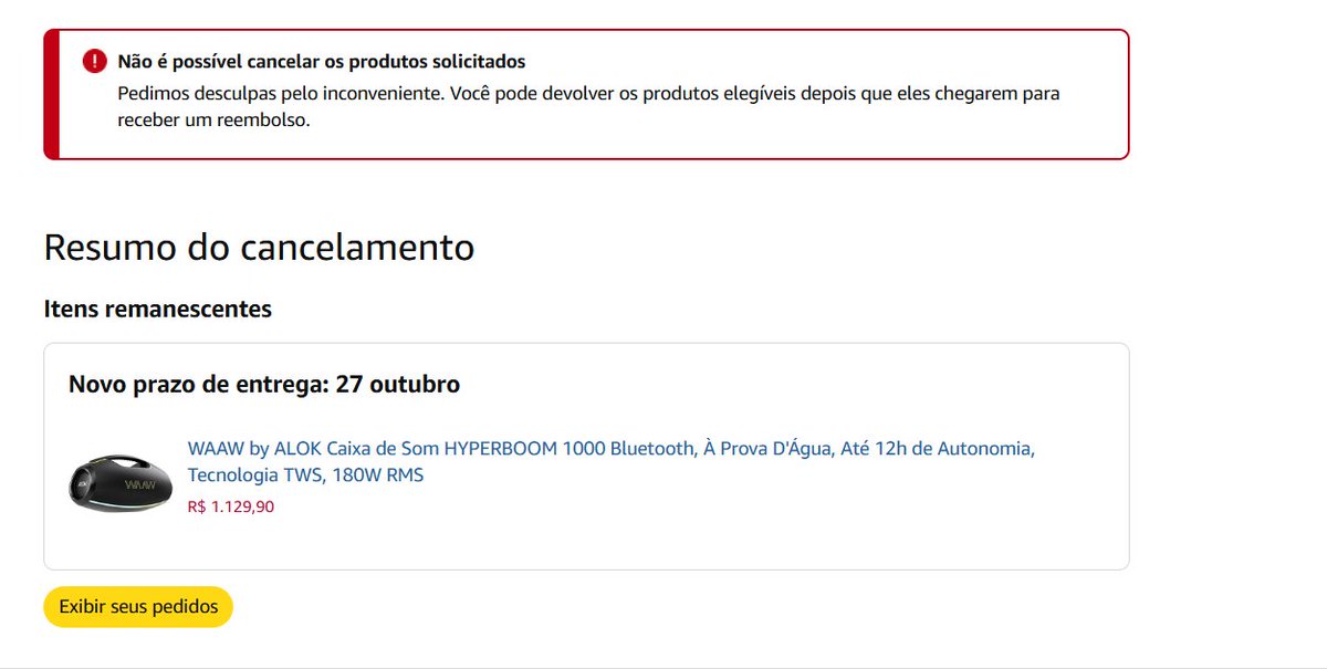 flavbor's tweet photo. @amazon @amazonbrasil Que história é essa de mudar a entrega do dia 08/10/2026 para 27/10/2026 e não permitir o cancelamento? Vergonha! Quero meu dinheiro de volta para comprar de onde funciona: @MercadoLivre . https://t.co/ttcfhkTqTd