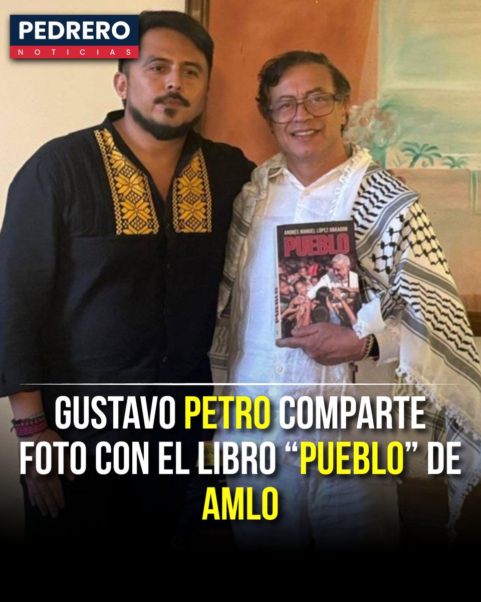 YosoyPedrero's tweet photo. 🚨 OJO | GUSTAVO PETRO COMPARTE FOTO CON EL LIBRO “PUEBLO” DE AMLO
El expresidente de Colombia, Gustavo Petro, compartió en sus redes sociales una fotografía en la que aparece con el libro “Pueblo”, la más reciente obra del expresidente de México, Andrés Manuel López Obrador.

La publicación de Petro se produce en el mismo periodo en que López Obrador presentó el libro. El libro, publicado por Editorial Planeta, salió a la venta el 12 de octubre de 2026 y cuenta con 744 páginas.

La imagen difundida por Petro refuerza la cercanía política entre ambos líderes, quienes han coincidido en foros internacionales y comparten una agenda de izquierda en América Latina.