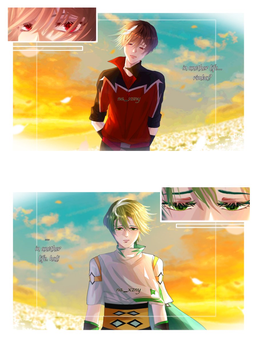 Na_Xzny's tweet photo. Hali: "in another life... Rimba?"

Rim: "..."

Rim: "in another life hali."

--

I forgot to post these mfs here, so I made this. It's been a while since I posted that video.

Lmao XD I'm soo obsessed with those words. 

#boboiboyrimba #boboiboyhalilintar #halilintar #rimba #boel https://t.co/5rRmwrDVNM