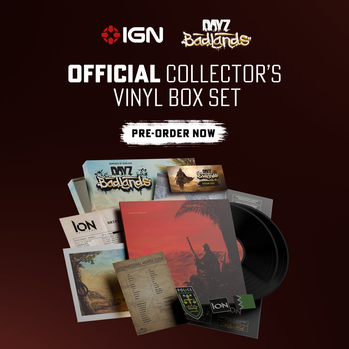 IGNStore's tweet photo. The first 200 DayZ Badlands Collector’s Vinyl Box Sets come with a Certificate of Authenticity signed by the devs. ✍️ That means if you want one, you’ll want to pre-order fast. Get it now: https://t.co/h4q58HBQlD https://t.co/Ue3VX09Fdv