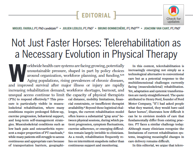 JOSPT's tweet photo. Our October #Editorial focuses on the evolving role of telehealth in rehabilitation

What are the benefits and how can we make sure they are realised 🤔

Read now ➡️ https://t.co/HRUoZDPO7X

#yourJOSPT https://t.co/AbbfhoayWU
