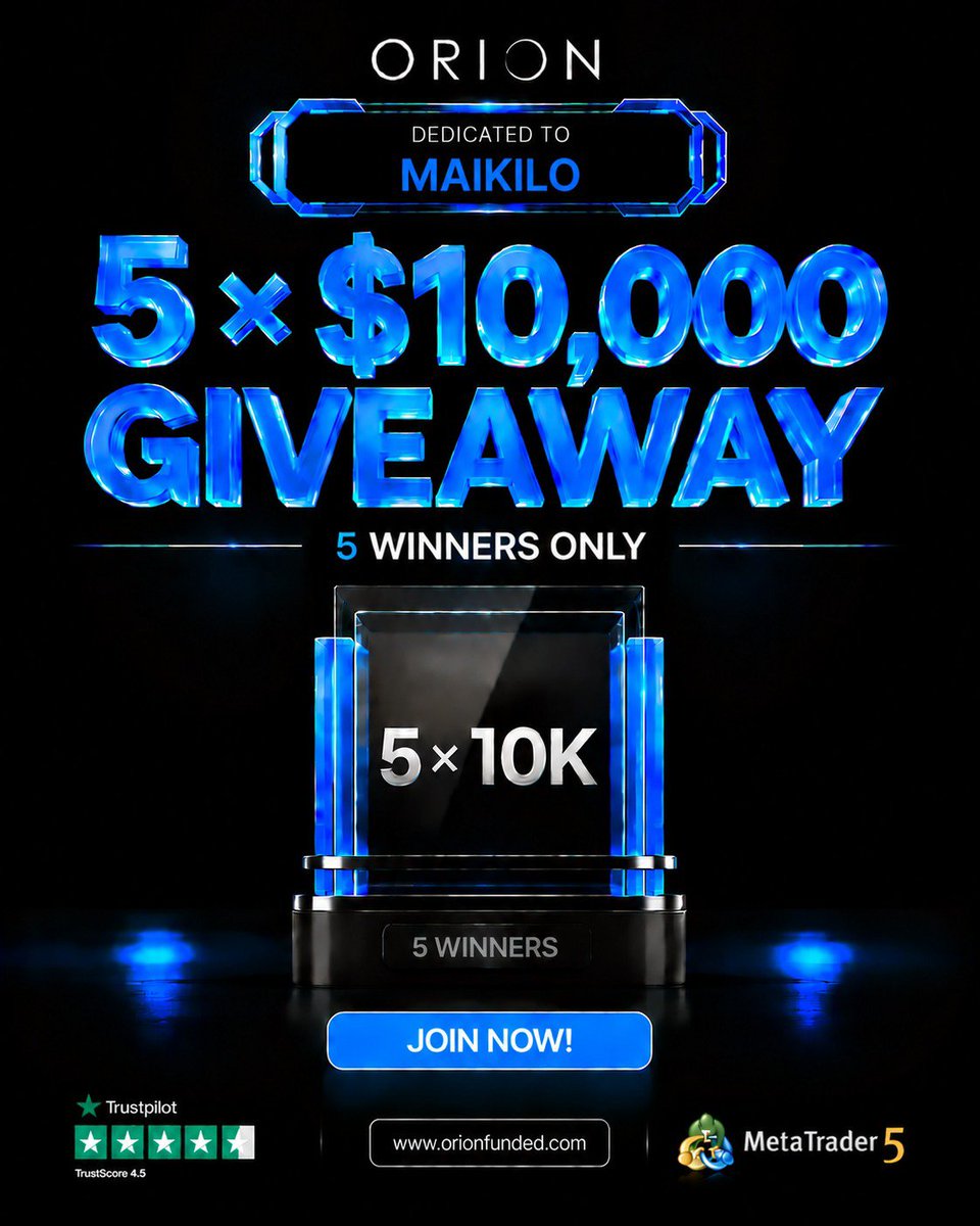 maikilo_Fx's tweet photo. I am thrilled to announce my partnership with @Orionfundedcom a firm with 4.5 stars rating.

To celebrate this partnership, MASSIVE GIVEAWAY of 5X10k accounts DEDICATED TO MY COMMUNITY!

RULES👇
Follow @Orionfundedcom
@OrionAffiliates  @maikilo_Fx 
Like&amp;repost 
Tag 3 traders https://t.co/EvWlbo4uLS