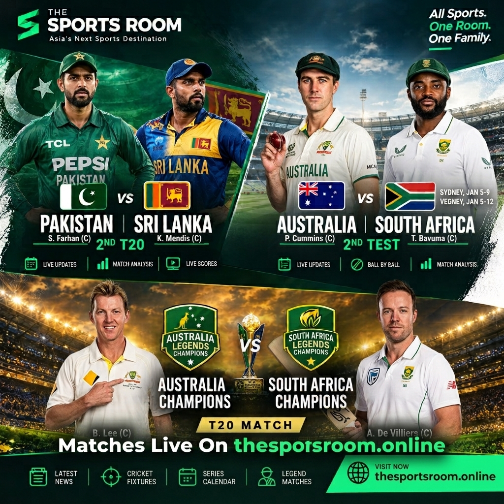 TSRVerse's tweet photo. Watch Live: The Sports Room
🇵🇰 Pakistan vs Sri Lanka — 1st T20
🇦🇺 Australia vs South Africa — 1st Test
🏆 Australia Champions vs South Africa Champions
The Sports Room — Asia’s Next Sports Destination.
#TheSportsRoom #PakistanVsSriLanka #AUSvsSA #CricketNews #LiveCricketScore https://t.co/BGYQijeQuW