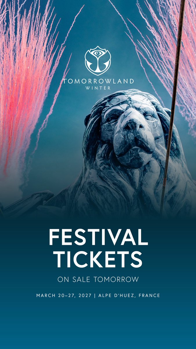 TMLwinter's tweet photo. Join Tomorrowland Winter 2027 for a magical journey in the mountains of Alpe d'Huez.
4-Day Festival Packages go on sale tomorrow, October 10 at 15:00 CEST.
Festival Tickets go on sale tomorrow, October 10 at 17:00 CEST. https://t.co/WBn82aajva