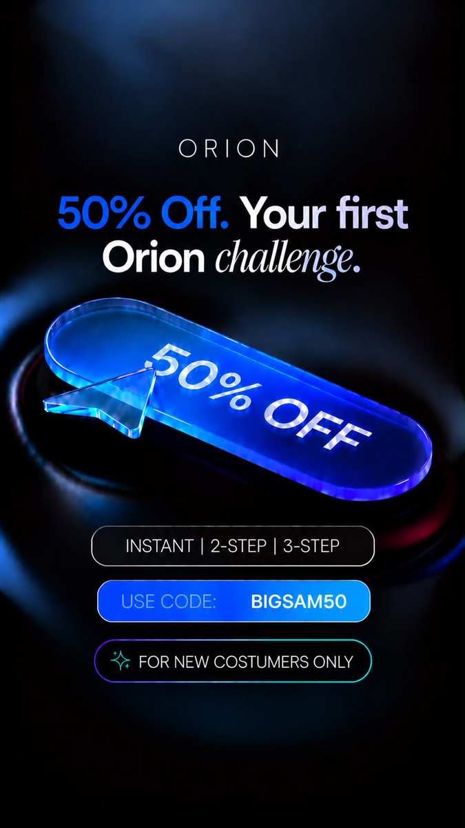 TradeWithBigSam's tweet photo. 🎁 5 × $10,000 Orionfunded Challenge Accounts 🚀

To participate, complete the following steps:

✅ Follow @orionfundedcom, @OrionAffiliates & @TradeWithBigSam
✅ Like, Repost & Tag 3 Traders in the comments 

🎟️ Use my discount code BIGSAM for 50% OFF your first challenge

Winners in 72 hours⏳