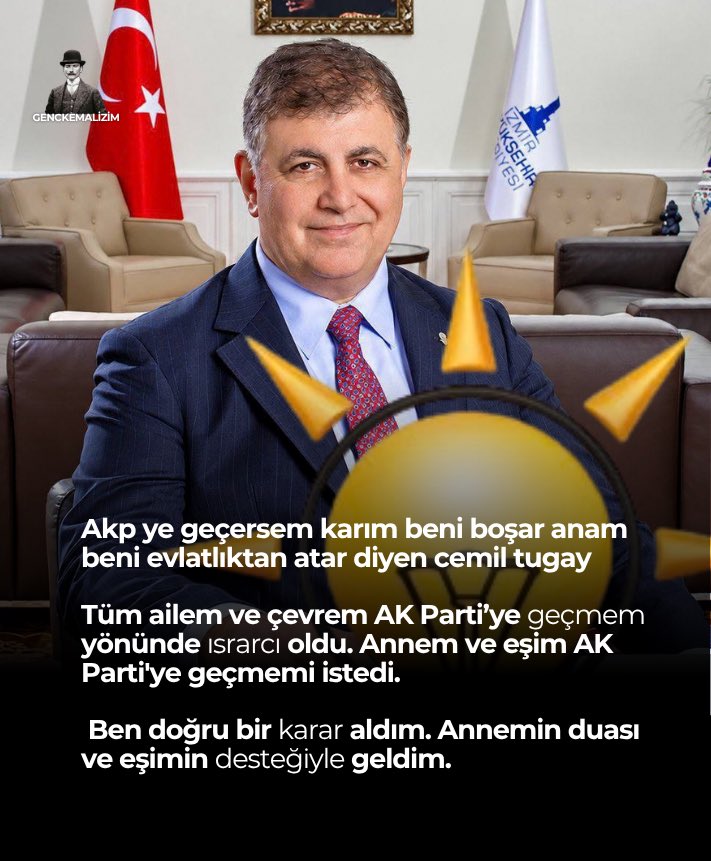 genckemalizimdc's tweet photo. Akp ye geçersem karım beni boşar anam beni evlatlıktan atar diyen cemil tugay

Tüm ailem ve çevrem AK Parti’ye geçmem yönünde ısrarcı oldu. Annem ve eşim AK Parti'ye geçmemi istedi.

Ben doğru bir karar aldım. Annemin duası ve eşimin desteğiyle geldim. https://t.co/VLdxpVlvCh