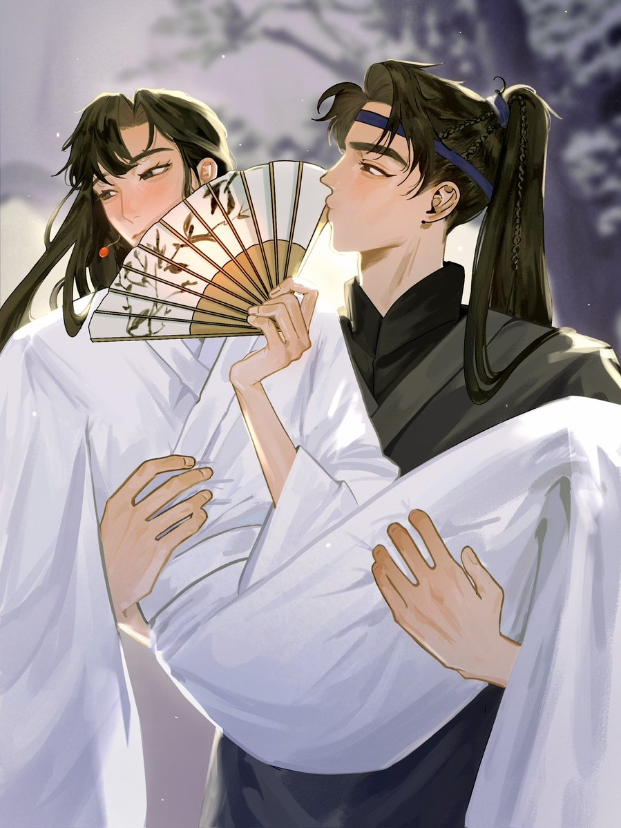 wolfnerys's tweet photo. Cezhou comm by my beloved @n1gek1 thank u for drawing them so beautifully!! 🥺🩷 

Cezhou from new extra where Ce'an is carrying Lanzhou and showering him with kisses and bites while Lanzhou is hiding behind his fan 🥺 

#qjj #cezhou #将进酒 https://t.co/RHT7C9Tdos