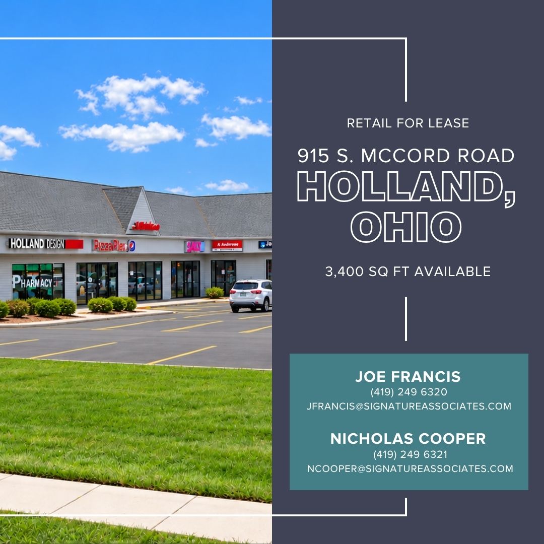 SignatureCRE's tweet photo. Great visibility &amp; accessibility - 3,400 SF retail space for lease in Holland, OH! Located in an active, well-maintained plaza at a signalized intersection with established neighboring businesses. https://t.co/R3zjPtxeCv

#PropertySpotlight #HollandOH #CRE #KnowSignature https://t.co/WDA4RYE0Ex