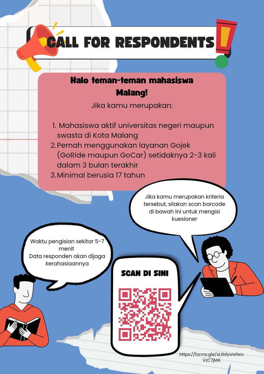 ranitidinehcl_'s tweet photo. Haii teman-teman mahasiswa Malang! Aku lagi butuh responden dengan kriteria:
1. Mahasiswa aktif di malang swasta maupun negeri
2. Pernah menggunakan layanan gojek paling tidak 2-3 kali dalam 3 bulan terakhir
3. Minimal 17 tahun

Link: https://t.co/IWRj8yZOFq

Barter? DM/komen https://t.co/eGUGxbKua1