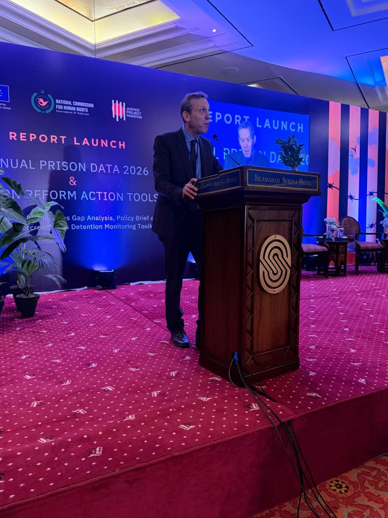 JusticeProject_'s tweet photo. In his opening remarks, Jeroen Willems, Head of Partnerships at the @EUPakistan said, “The condition of prisons is a significant indicator of the state of rule of law in any country, and over the past year, there have been major efforts to improve prison conditions in Pakistan. I would like to applaud the signing of Islamabad Declaration on Prison Reforms by all four provincial chief ministers...”