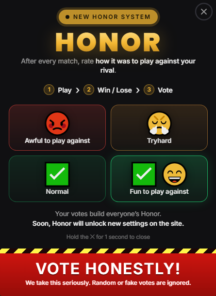 VelorWin's tweet photo. Developing a new HONOR anti-leech system.

VOTE WELL: if you vote just for the sake of voting and your vote doesn’t match the majority, it won’t count for anything and it’ll hurt you.

For now, we’re just going to use it to classify everyone, but in the future we’ll use it for quite a few things. We keep going.

https://t.co/KHlk67XteC 💸