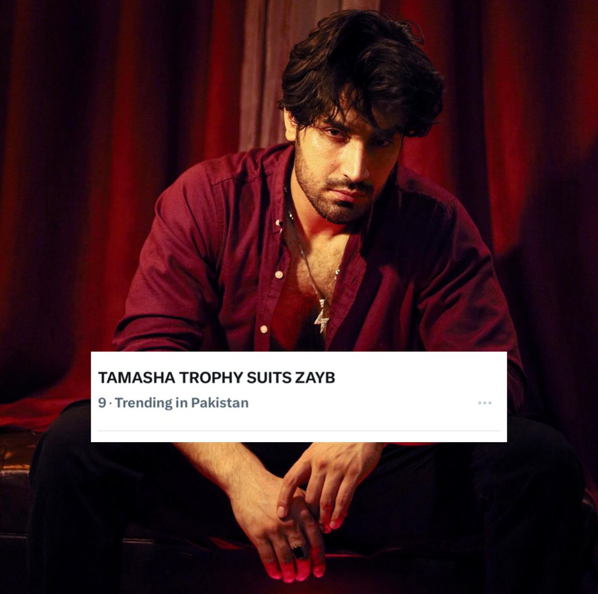 Shahmeerkhann56's tweet photo. Zayb Khan fans are currently trending in support of their favourite. The tagline has entered Pakistan’s Official Twitter Trending List within just 20 minutes.

TAMASHA TROPHY SUITS ZAYB

#Tamasha5 https://t.co/ZT1PTaxHa3