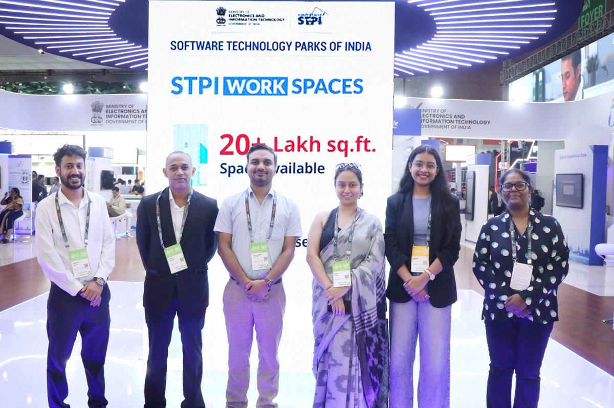 stpiindia's tweet photo. Glimpses from STPI at IMC 2026 | 9 October 2026
Ideas in action, Innovation in focus

The STPI pods in the MeitY Pavilion at the 10th edition of India Mobile Congress 2026 buzzed with engaging interactions, innovative ideas and conversations around emerging technologies.

STPI-nurtured startups showcased their solutions and technological capabilities while engaging with industry stakeholders and visitors. The pavilion highlighted STPI’s initiatives, including Ananta Cloud Services, Centres of Entrepreneurship (CoEs) and its startup ecosystem, reflecting the diverse efforts supporting India’s technology-led growth.

Glimpses of the interactions, innovations and engagements at the STPI pods on Day 3 of IMC 2026.

📍 Yashobhoomi, New Delhi
📅 7–10 October 2026
📌 Hall 1 | MeitY Pavilion, Stall D2A

For more info, visit: https://t.co/j7KkcctGAu

#STPI #IMC2026 #IndiaMobileCongress #Technology #Innovation #StartupEcosystem

@GoI_MeitY @AshwiniVaishnaw @JitinPrasada @SecretaryMEITY @arvindtw @_DigitalIndia @NeGD_GoI @exploreIMC @startupindia @makeinindia @OfficialINDIAai @DoT_India @pib_comm @stpinext @stpisayuj