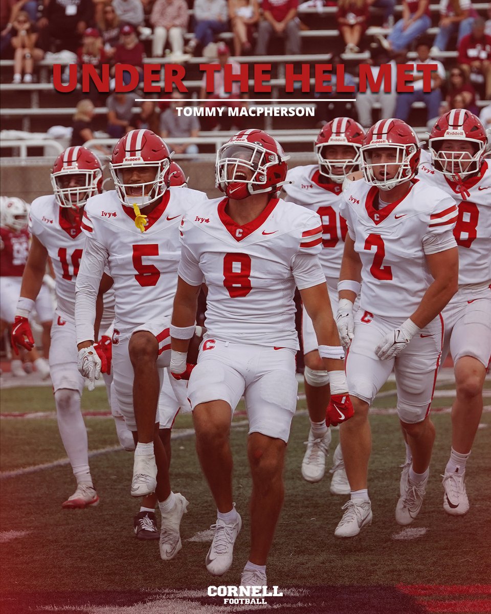 CornellSports's tweet photo. Under the Helmet: Tommy MacPherson

A dad who coached at Northwestern. A brother playing at Iowa. 

Football runs in the MacPherson family, and Tommy is playing it his own way. 🧵

#YellCornell 🐻 | @BigRed_Football https://t.co/HbvYmc5YvS