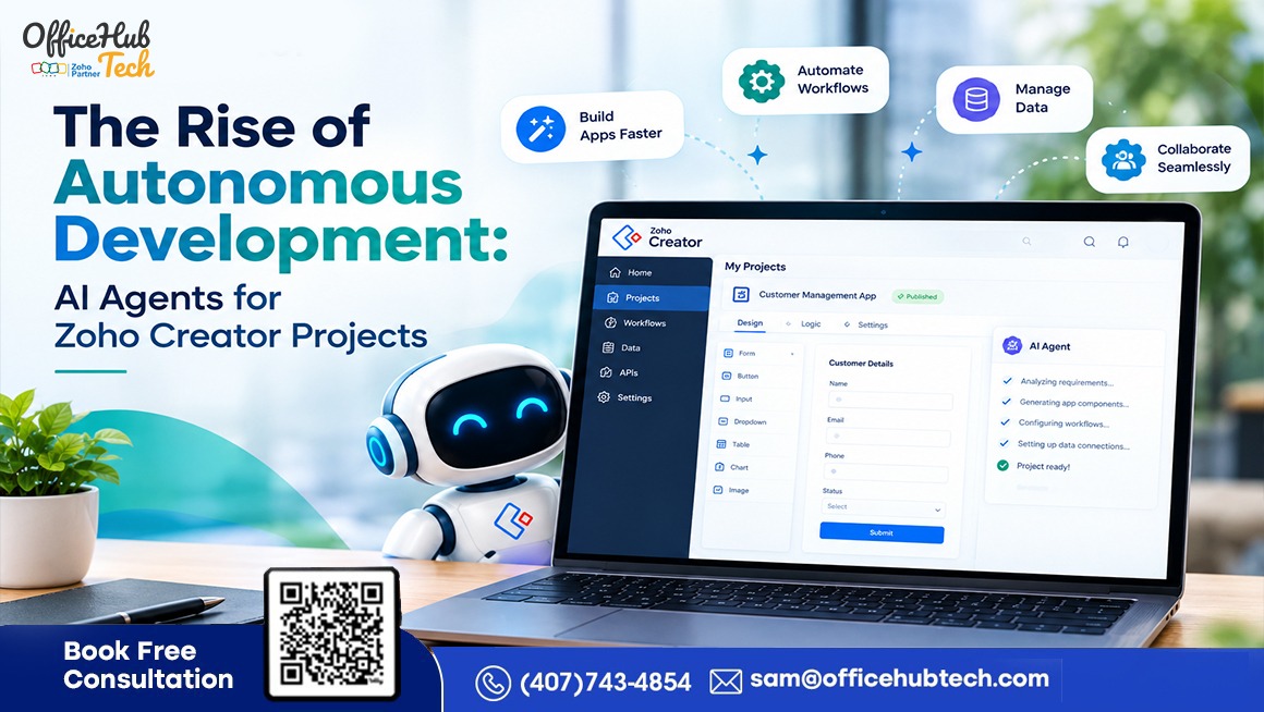 OfficeHubTech's tweet photo. Zoho Creator development is evolving with autonomous AI agents! 🚀 

Discover how autonomous AI agents can help build, manage, maintain, and optimize Zoho Creator applications—with human oversight. 

Read Our blog: https://t.co/71iaHaVmDU
#ZohoCreator #AIAgents #AgenticAI https://t.co/As6kn8Btui