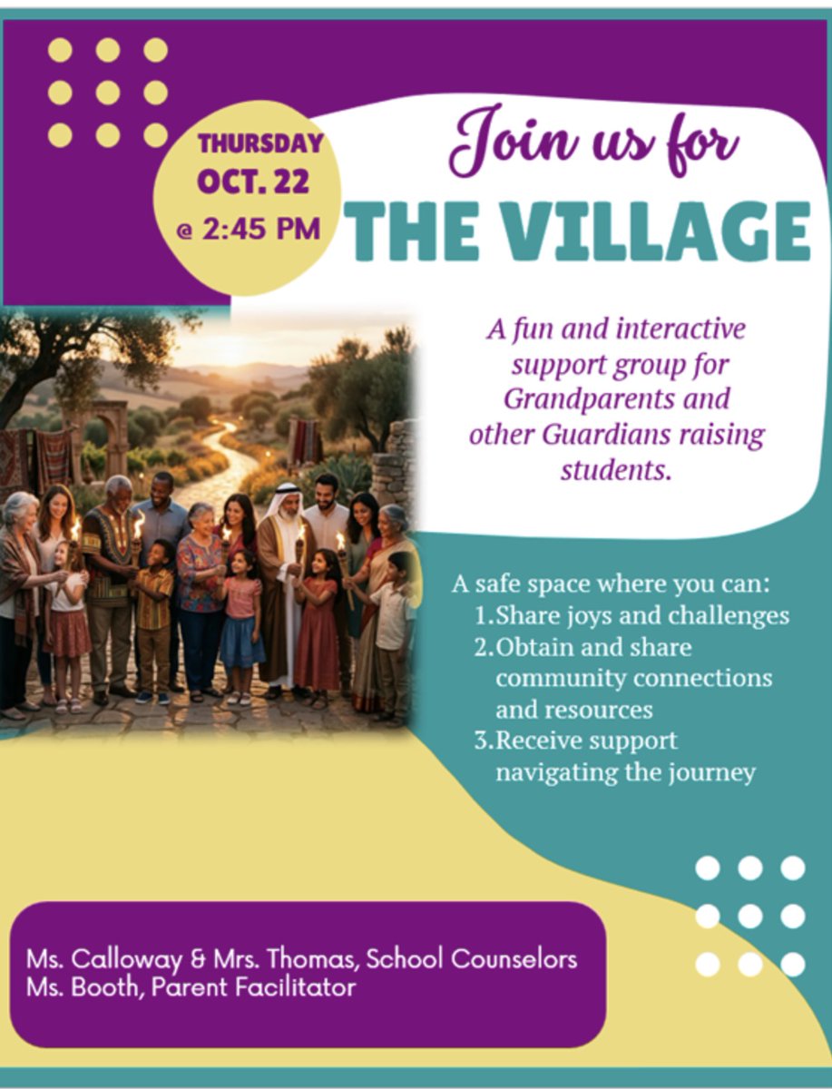 PowderSpringsES's tweet photo. PSE 🐾 Grandparents, Join our Counselors ❤️ &amp; Parent Facilitator 📋 at The Village Social 🤲🏿 on Thursday, October 22nd at 2:45 PM. Let’s discuss how to support our Panthers 🐾 as the Grandparents &amp; Guardians 🤗. https://t.co/mNdhcVc6jE