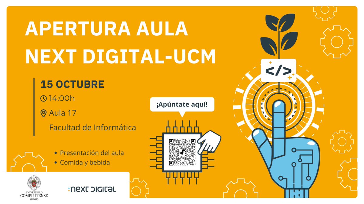 informaticaucm's tweet photo. ¡Abrimos el aula Next Digital-UCM!
 
Pásate a conocer los próximos cursos (📊Ingeniería de Datos y ETL, ⚡Data Streaming y Analytics, 🤖Inteligencia Artificial Aplicada) + aperitivo con comida y bebida!

🗓️Jueves 15 de octubre a las 14:00 h
➡️Inscripción: https://t.co/sLRdsTb3s4 https://t.co/yaImAbqWyy