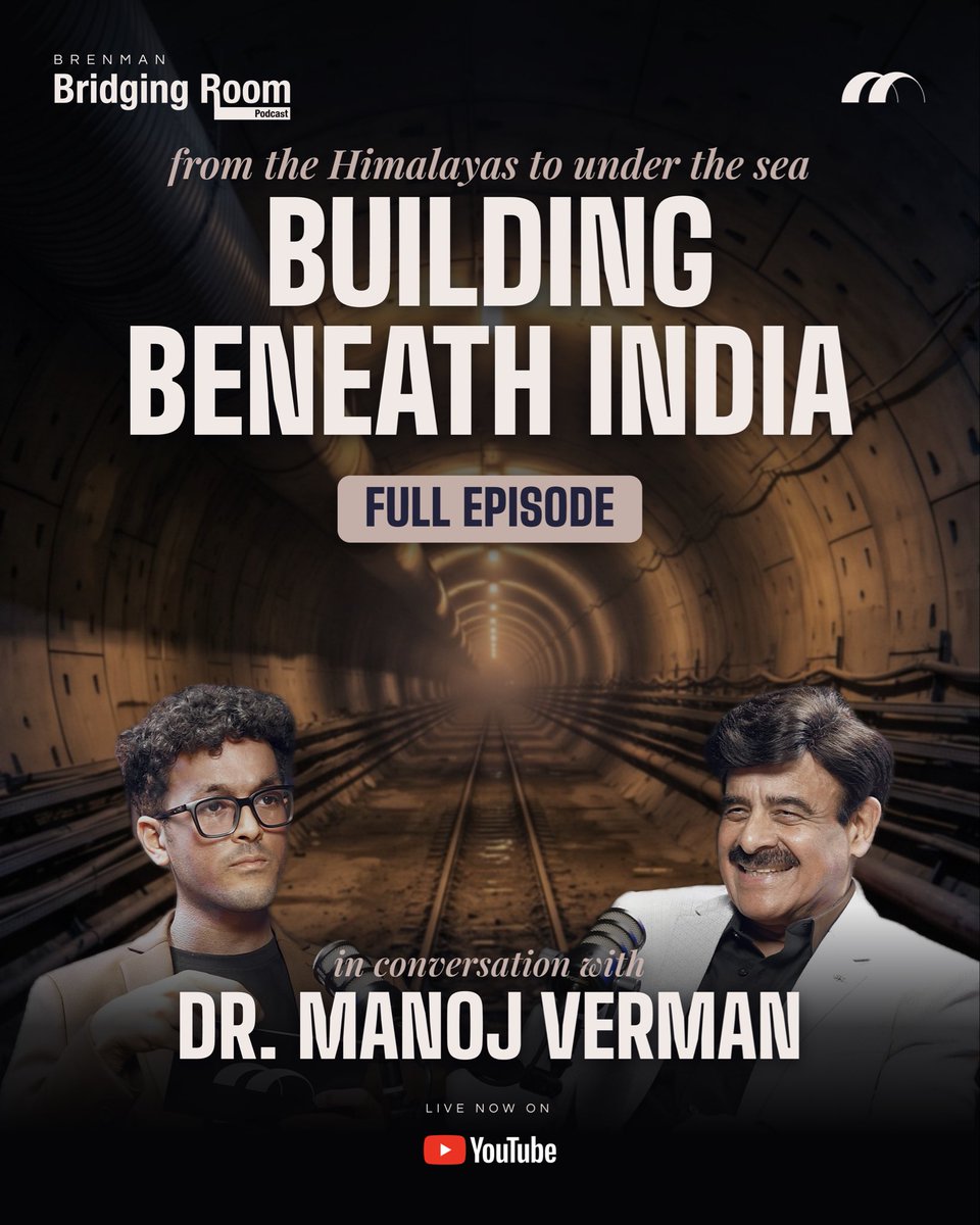 Brenmanofficial's tweet photo. What does it take to build tunnels through the toughest terrains?

On The Bridging Room Podcast, Dr. Manoj Verman, the “Tunnel Man of India,” discusses tunnelling challenges, Himalayan geology and the future of India’s underground infrastructure.

Watch the full episode now! https://t.co/EVMlQ8OYwb