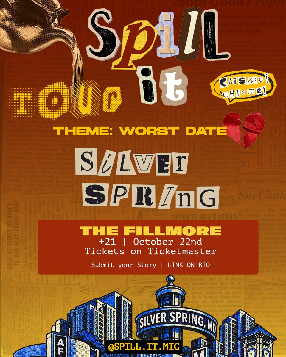 FillmoreSS's tweet photo. JUST ANNOUNCED 🎤 SPILL IT: 3 MIN MIC (21+) is coming to The Fillmore Silver Spring on Thursday, October 22nd. Tickets go on sale TODAY at 10AM 🎫 👉 https://t.co/ywfcAkAMhB https://t.co/EOUKwzniQ5