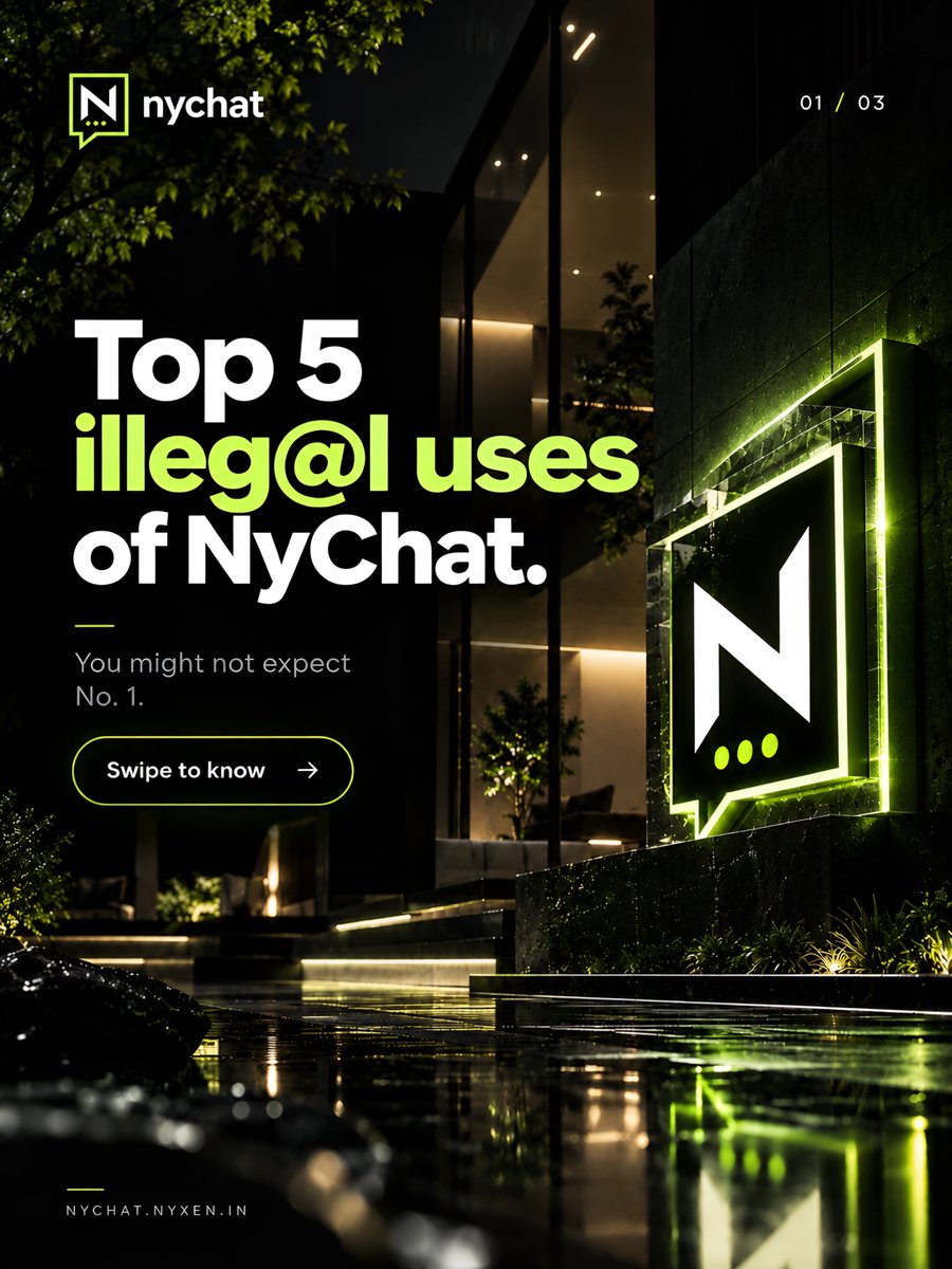 buildnyxen's tweet photo. Top 5 illeg@l uses of NyChat? π
Think you know whatβs coming? Swipe through.
π https://t.co/ndG6ai8AHs
#NyChat #Nyxen #DigitalPrivacy #CyberEthics #Tech https://t.co/A9rzniDWZE