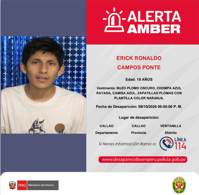 SBSPERU's tweet photo. 🚨 La #SBSPerú se suma a la difusión de la #AlertaAmber para contribuir a la búsqueda y ubicación de personas desaparecidas.
Si tienes información que pueda contribuir a su ubicación, comunícate con la Línea 114 de la @PoliciaPeru. https://t.co/5d1TFtGW9C